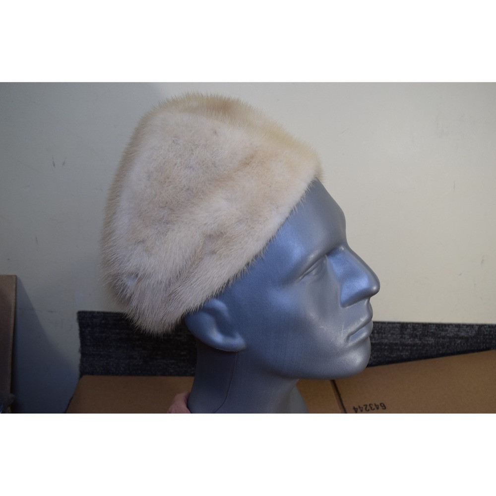 Evans Chicago Vintage White Mink Soft Real Fur Winter Hat Womens S Initials Bwl